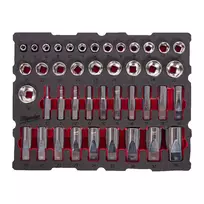 Milwaukee lizdų rinkinys su PACKOUT™ stalčiais įrankių dėžėse 1/2" 8-36 mm 42 dalių