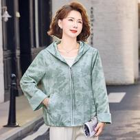 2026 Popular Floral Hooded Windbreaker Jacket for Middle-Aged and Elderly Women 5XL (recommended 150-165 lbs)