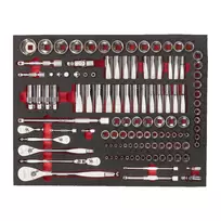 Milwaukee lizdų komplektas įrankių vežimėliui 1/4", 3/8" ir 1/2" 119 dalių