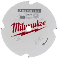 Pjūklo diskas Milwaukee 165 x 15,87 x 1,8 mm, 4 dantys, stiklo pluoštas/medžio drožlių plokštė/pluoštinio cemento plokštė