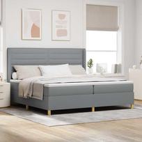 Box Spring Bed with LED Light Strips Light Grey 200 x 200 cm Fabric