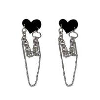 Korea Personalized Design Black Heart Double Layer Tassel Chain Dangle Earrings for Women Punk Fashion Jewelry Accessories Gifts