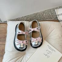 Pavasarinės mergaitės Mary Janes Sidabrinės Juodos Kaspinėli Elegantiški Vaikų Odiniai Batai Stambus Apvalus Pirštas Gražūs Chic Vaikų Plokščiapadžiai Batai 26-36 26-insole16.0CM sidabras
