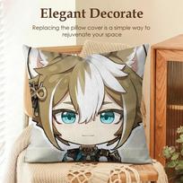 Gorou Cute Genshin Impact Cushion Cover Natural Linen Organic Fabric Double-Sided Printing Sofa Home Decor Gift Pillow Case Peach skin 18*18(CM)-1Pcs