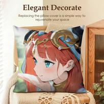 Nilou Cute Genshin Impact Cushion Cover Natural Linen Organic Fabric Double-Sided Printing Sofa Home Decor Gift Pillow Case Peach skin 18*18(CM)-1Pcs