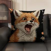 2D Scream Animals Retro Cushion Cover Natural Linen Organic Fabric Double-Sided Printing Sofa Home Decor Gift Pillow Case Peach skin 18*18(CM)-1Pcs