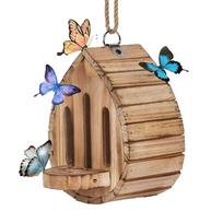 Medinis drugelių lesyklėlė Kabantis apdulkintojų namelis Namų dekoras Drugelių namelis Balkonas Butterfly House beige