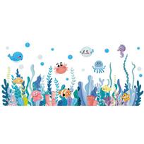 Cartoon Underwater World Wall Stickers Self Adhesive Creative Ocean Coral Sea Animals Kid's Room Decor Vinyl Decals 45x60cm įvairiaspalvis