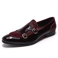 Fashion FELIX CHU Men's Patent Leather Monk Strap Dress Shoes Wedding Loafers Horse Hair Detail Casual Formal Party Gentlemen Footwear US 7 vyno raudonos spalvos