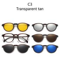 1/6 TR90 Magnetic Clip On Sunglasses Retro Oval Frame With Lens For Nearsighted Glasses Snap On Style 6 IN 1