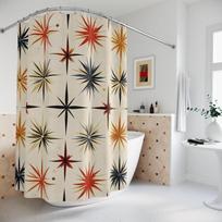 Starburst Shower Curtain - Retro Mid-Century Design, Atomic Era, Geometric Pattern, Vintage Bath Decor W60H190(CM)-1 Pcs