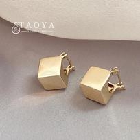 European and American Simple Cubic Pendant Gold Color Earrings For Women's Fashion Style Accessories Jewelry at Wedding Party