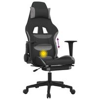 Gaming Chair with Massage Function & Footrest Black and Light Grey Fabric