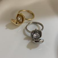 Crystal Heart Ring Metal Square Jewelry