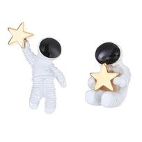 Cute Fashion Astronaut Space Person Pluck Stars Embrace Moon Asymmetry Stud Earrings Clip on Earrings for Women Jewelry Gifts