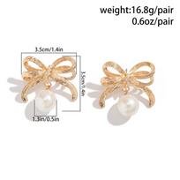 Exaggerated Temperament Liquid Metal Bowknot Double-layer Wide Opening Rings Pearl Stud Earrings Set for Women Designer Jewelry resizable