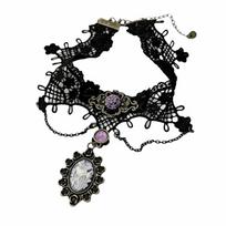 Handmade Women's Lolita Choker Black Lace Purple Fringed Collar Lolita Lace Necklace  Neck Jewelry 1Pc