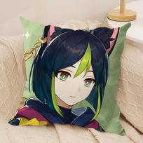 Tighnari Genshin Impact Cute Cushion Cover Silky Short Plush Invisible Zipper Dustproof Sofa Pillow Case For Home Decor Peach skin 18*18(CM)-1Pcs