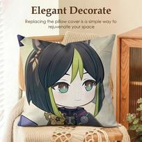 Tighnari Cute Genshin Impact Cushion Cover Natural Linen Organic Fabric Double-Sided Printing Sofa Home Decor Gift Pillow Case Peach skin 18*18(CM)-1Pcs