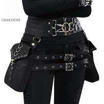 Nauja europietiška ir amerikietiška punk PU odos moteriška juosmens rankinė skirta lauko mobiliajam telefonui. FBG003BK; Steampunk Bag