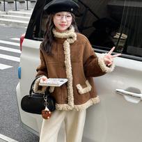 Girls' Fashionable Faux Fur and Leather One-Piece Winter Coat with Cotton-Padded Jacket for Autumn 2025 140 cm