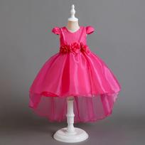 Girls Red Princess Dress Flower Trailing Tutu Gown Kids Piano Performance Clothes Breathable Mesh Party and Banquet Formal Dress 110cm rožinė raudona spalva