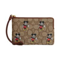 Coach Mickey Mouse Print Zip Wallet Small Women wallet Pebble-Leather Brass Khaki CN033-B4R3U Basic Set (Bag+Dust Bag)