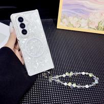 Case for Samsung Galaxy Z Fold 7 6 5 4 3 Magsafe Compatible Crystal Decor Detachable Beaded Wrist Strap Shockproof Cover Phone Bumpers Samsung Z Fold7