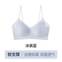 Cool soft support thin shoulder straps vest underwear women's thin small breasts gathered non-marking breathable invisible comfortable bra M [recommended 75abc] mėlyna