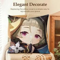 Sayu Genshin Impact Cute Cushion Cover Natural Linen Organic Fabric Double-Sided Printing Sofa Home Decor Gift Pillow Case Peach skin 18*18(CM)-1Pcs