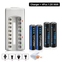 CITYORK 1,2 V AAA įkraunama baterija NI-MH 1100 mAh įkraunama 3 A baterijos, skirtos led žibintuvėliui žaisliniam automobiliui + 8 lizdų įkroviklis
