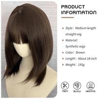 Brown Curly Wave Wigs Air Bangs 18 Inch  Fiber Synthetic Heat-resistant Deep Wave Hair Sweet And Natural Party or Selfie Korean Fashion 18inches ruda