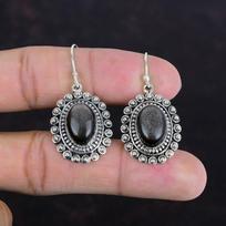 Sidabrinio spindesio obsidianas auskaras 925 sterlingų sidabro auskaras Rankų darbo akmenukų auskarai Vintage papuošalai Vestuvių metinių dovanos Unikalus stiliaus auskaras