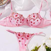 Lace Perspective Pink Underwear Breathable Large Chest Large Size Underwear Summer Ultra-thin Suit Sexy Pure Desire Erotic Underwear S rožinė