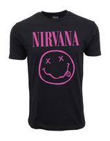 26 NIRVANA DIRBTINĖ ŠYPSENA MARŠKINĖLIAI JUODI SU ROŽINIAIS Unisex Marškinėliai XXXL pink