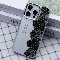 Lace Pattern Phone Case For Iphone 16 Pro Max 17 15 14 Plus 13 12 11 Air 17E 16E Cover Smooth Metal Photo Frame Funda Coque iphone 17 gryna