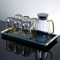 Elegant Grey Glass Drinkware Set with Pitcher and Tray