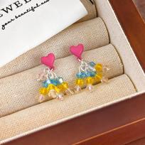 2026 New Sweet Colorful Heart Crystal Tassel Stud Earrings Women Fashion Minimalist Ear Accessories