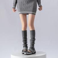 Solid Color Women Leg Warmers Autumn Winter Thicken Warm Cashmere Ankle Socks Y2K Lolita Girls Knitted Long Tube JK Calf Socks 35-39 pilka spalva