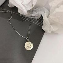 Vintage Irregular Round Disc Thai Silver Color Pendant Necklace Letter Charm Necklace for Women Jewelry Gifts