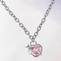 Rožinės širdies pakabuko karoliai moterims Crystal Star Love Cool raktikaulio grandinė Y2K Vakarėlis Papuošalai Estetiniai aksesuarai Moteriškos Dovanos rožinė