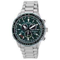 „Citizen Promaster Sky AT“ radijo bangomis valdomas chronografas „Eco-Drive“ CB5004-59W 200M vyriškas pilotuojamas laikrodis žalia