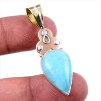 Natural Amazonite Gemstone 925 Solid Sterling Silver Two Tone Pendant 1.75  U2u33