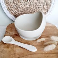 Silikoninis prilimpantis dubenėlis su šaukšteliu vaikams – BEIGE