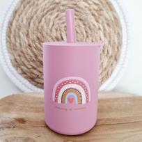 Silikoninis puodelis su šiaudeliu vaikams - Powder Pink