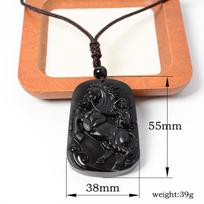 Juodo obsidiano zodiako pakabukas: Drakono Arklys Turto Talismanas
