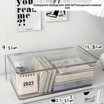 Large Capacity Transparent Desktop Storage Box With Lid Cosmetic Organizer For Office Supplies Books And Documents