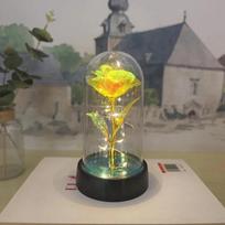 Preserved Rose LED Light Foil Flower In Glass Dome Gift For Valentine Mother Wedding Bridesmaid
