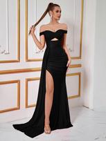 Amazon one-word shoulder slim fit tube top sex fall dress high split sexy party evening dress spot XS juoda