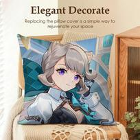 Lynette Genshin Impact Cute Cushion Cover Natural Linen Organic Fabric Double-Sided Printing Sofa Home Decor Gift Pillow Case Peach skin 18*18(CM)-1Pcs